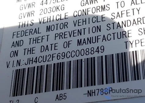 2012 Acura Tsx 2.4 z USA, uszkodzony, nr VIN JH4CU2F69CC008849